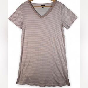 🌙 Tahari Pink Striped Lace-Trim Nightgown | Soft & Cozy